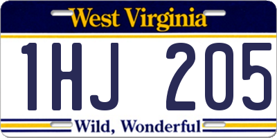 WV license plate 1HJ205