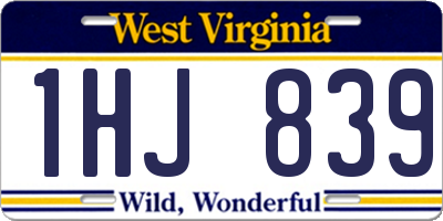 WV license plate 1HJ839