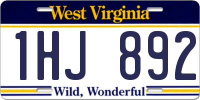WV license plate 1HJ892