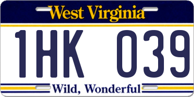 WV license plate 1HK039