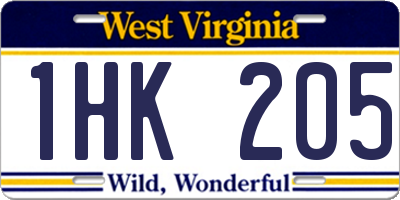 WV license plate 1HK205