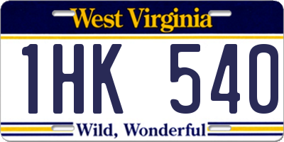 WV license plate 1HK540