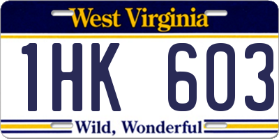 WV license plate 1HK603