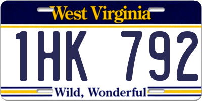 WV license plate 1HK792