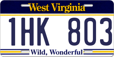 WV license plate 1HK803