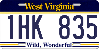 WV license plate 1HK835