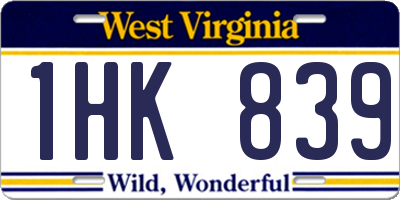 WV license plate 1HK839