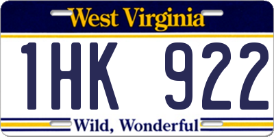 WV license plate 1HK922