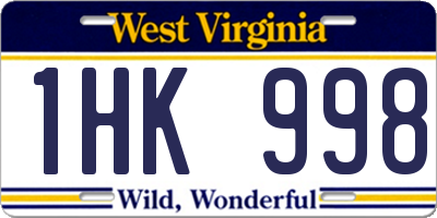 WV license plate 1HK998