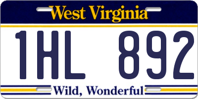 WV license plate 1HL892