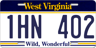WV license plate 1HN402