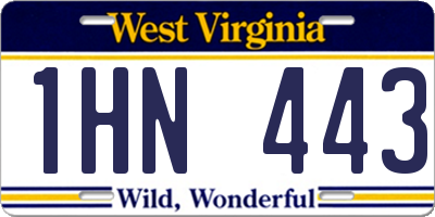 WV license plate 1HN443