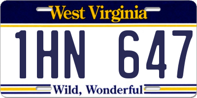 WV license plate 1HN647