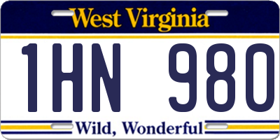 WV license plate 1HN980