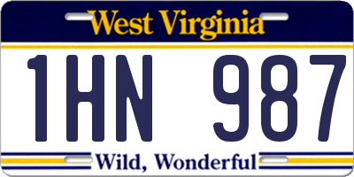 WV license plate 1HN987