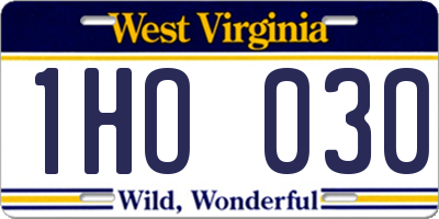 WV license plate 1HO030