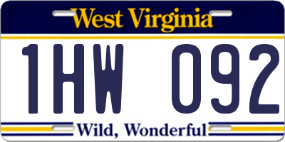 WV license plate 1HW092
