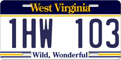 WV license plate 1HW103