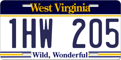 WV license plate 1HW205