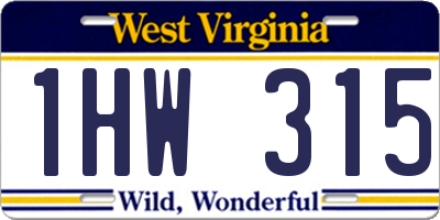 WV license plate 1HW315