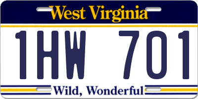 WV license plate 1HW701