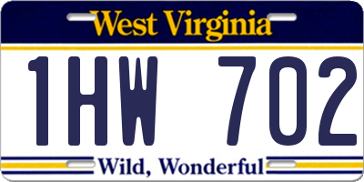 WV license plate 1HW702