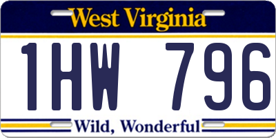 WV license plate 1HW796
