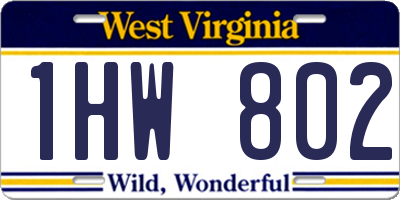WV license plate 1HW802