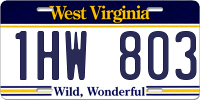 WV license plate 1HW803