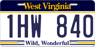 WV license plate 1HW840