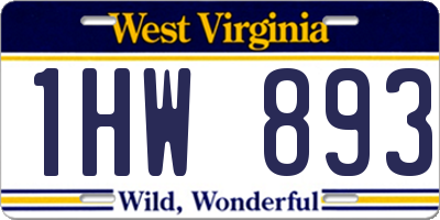 WV license plate 1HW893