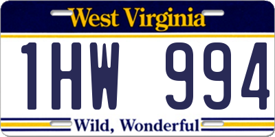WV license plate 1HW994