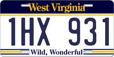 WV license plate 1HX931