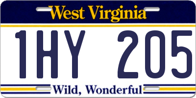 WV license plate 1HY205