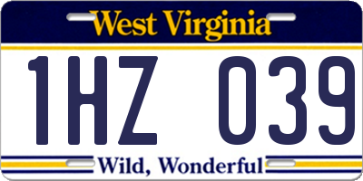 WV license plate 1HZ039