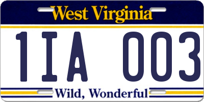 WV license plate 1IA003
