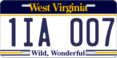 WV license plate 1IA007