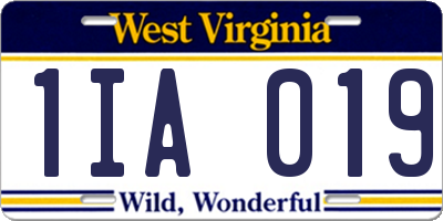 WV license plate 1IA019