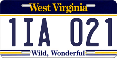 WV license plate 1IA021