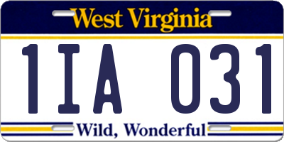 WV license plate 1IA031