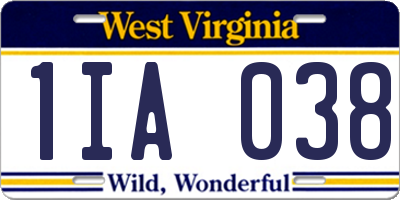 WV license plate 1IA038