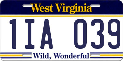 WV license plate 1IA039