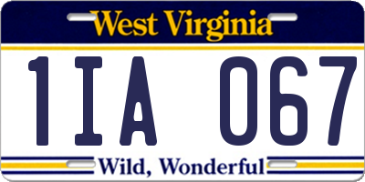 WV license plate 1IA067