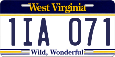 WV license plate 1IA071