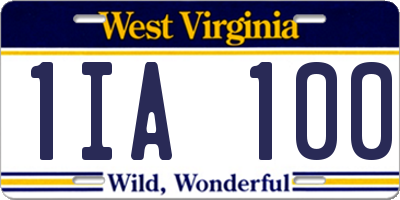 WV license plate 1IA100