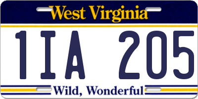 WV license plate 1IA205