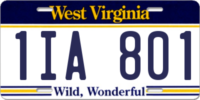 WV license plate 1IA801