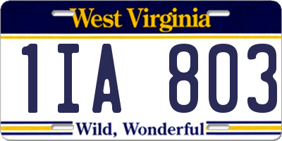 WV license plate 1IA803