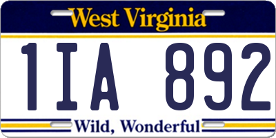 WV license plate 1IA892