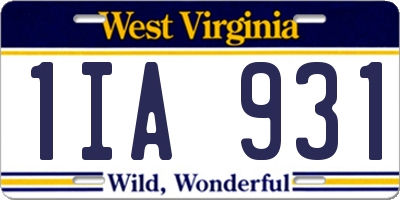 WV license plate 1IA931